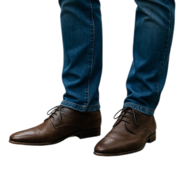 LUKETTI Mens Squared Pointed Toe Grain Leather Oxford Shoes Lace Up Brown 44 - Picture 1 of 14